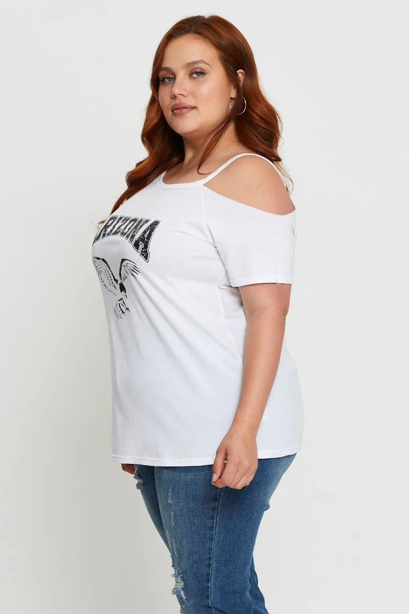 Relaxing Day White Graphic T-shirt Arizona Short Sleeve Cold Shoulder