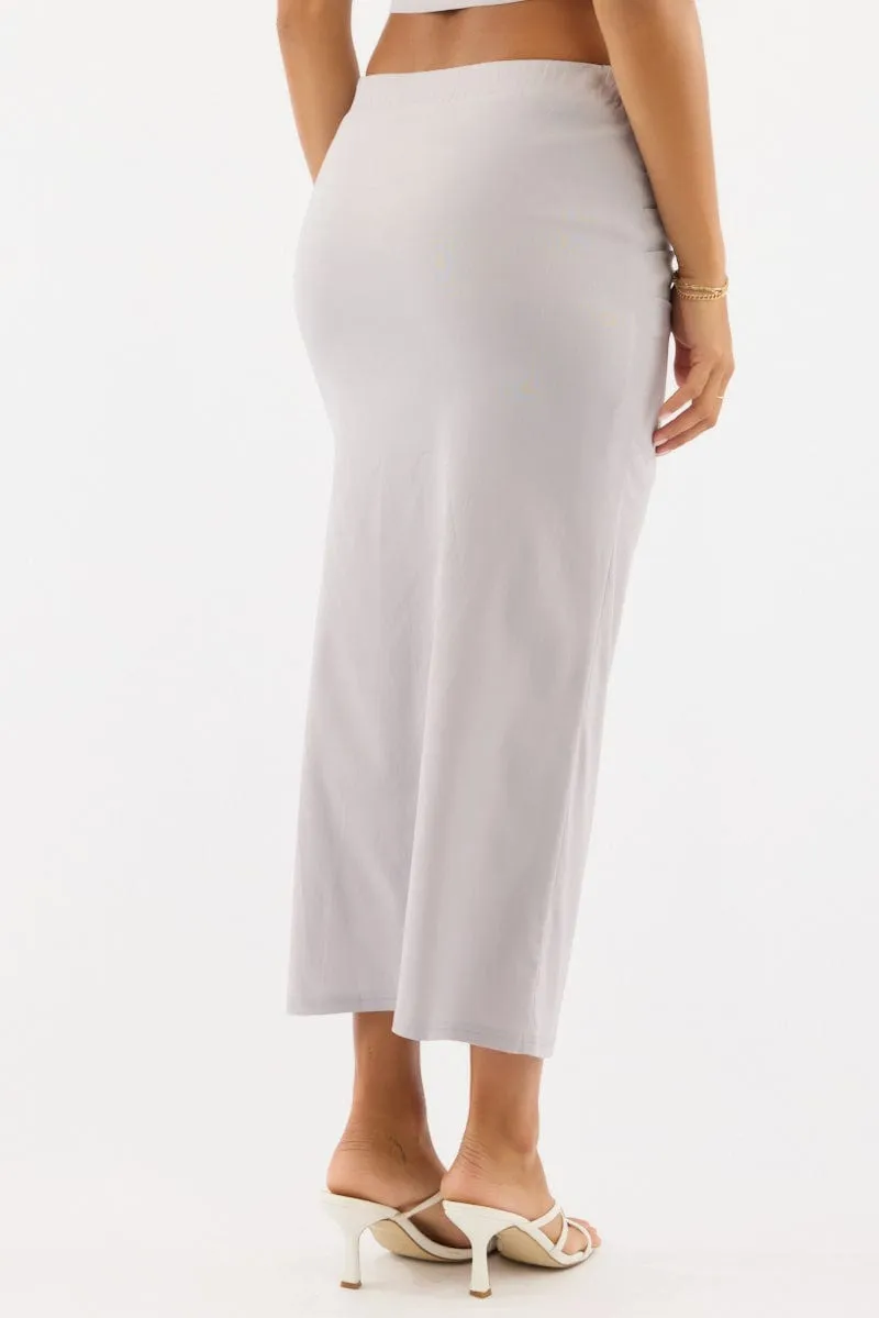 Grey Gathered Midi Skirt High Rise Bengaline Split Pleated design Pastel tone