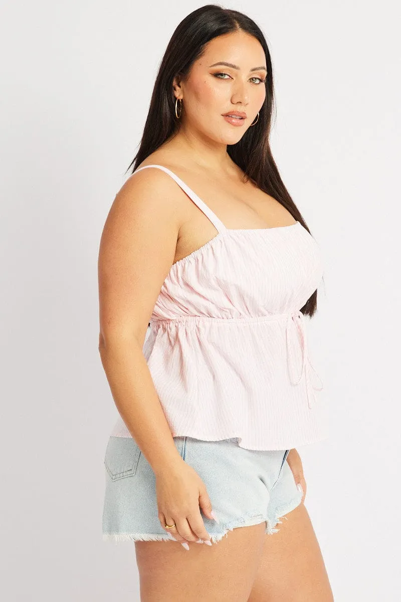 River Core Pink Stripe Cami Top Sleeveless Stripe Front Tie