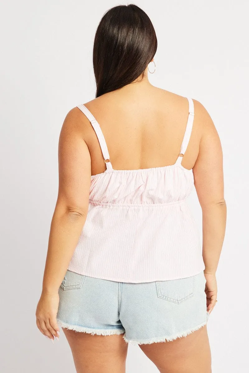 Recycled Fit Weather Guard Pink Stripe Cami Top Sleeveless Stripe Front Tie