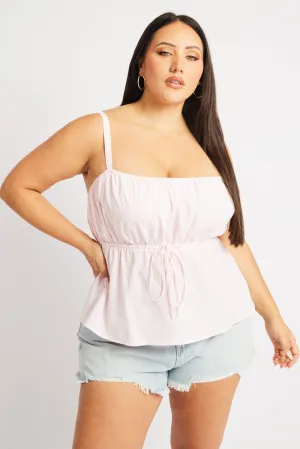 Casual Skirt StaticFreeLining Pink Stripe Cami Top Sleeveless Stripe Front Tie