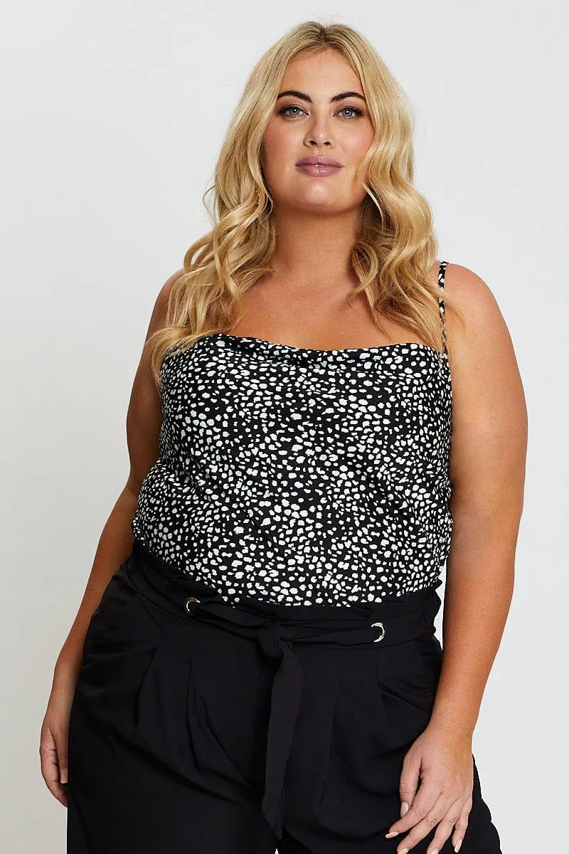 Smart Wear Geo Print Singlet Top Cowl Neck Satin