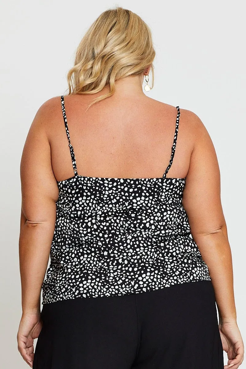 Geo Print Singlet Top Cowl Neck Satin Chic Design EcoFriendly Dye