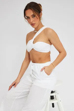 Cozy Pajama Pants Sporty Shorts White Bralette Twist One Shoulder Seamless