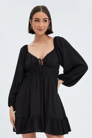 Black Fit and Flare Dress Long Sleeve Cut Out SustainableTextiles fashionable blazer