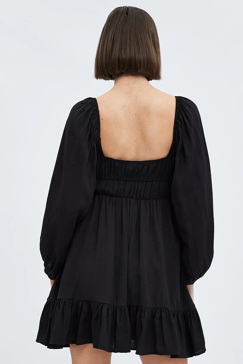 Black Fit and Flare Dress Long Sleeve Cut Out Lounge Wear
