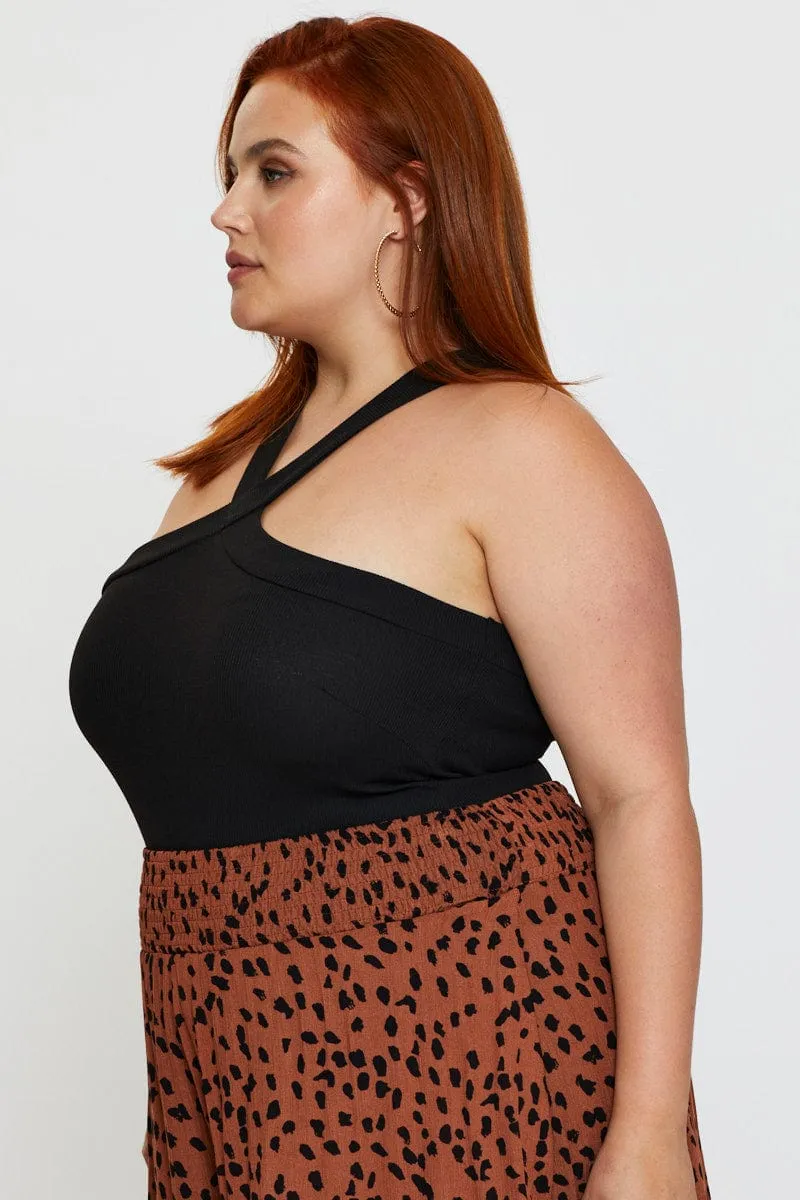 Weekend Wear Free Fit Black Jersey Bodysuit Cross Front Halter