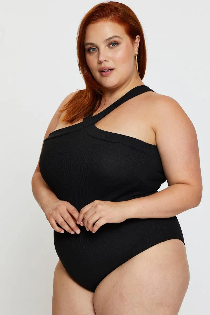 Black Jersey Bodysuit Cross Front Halter Simple Fashion summer shorts