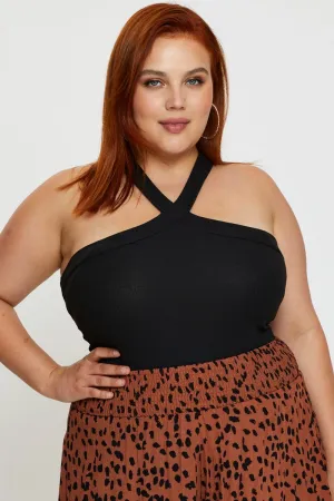 Black Jersey Bodysuit Cross Front Halter Minimal Mood All weather
