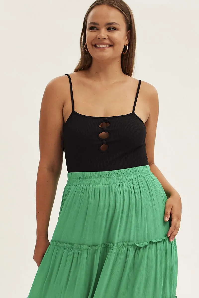Black Sleeveless Bodysuit Rib Jersey Cutout Dance Light