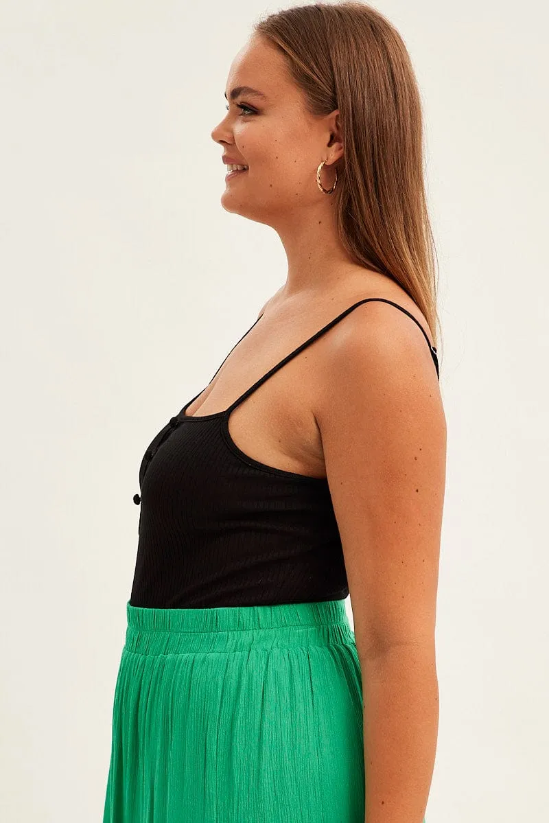 Black Sleeveless Bodysuit Rib Jersey Cutout NonRestrictive Movement LightweightKnit