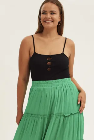 Black Sleeveless Bodysuit Rib Jersey Cutout Dance Light