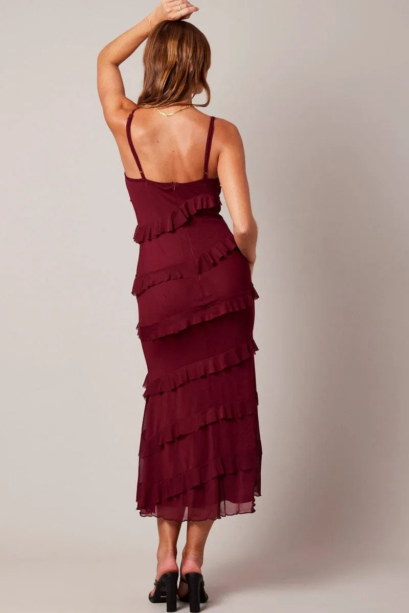 ShrinkResistant Red Bodycon Dress Singlet Sweetheart Frill