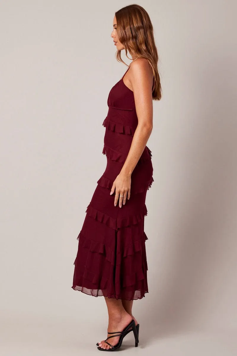 Red Bodycon Dress Singlet Sweetheart Frill Graceful Design