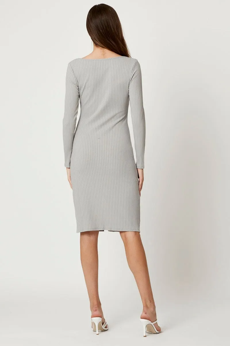 Grey Rib Button Front Dress Still Soul
