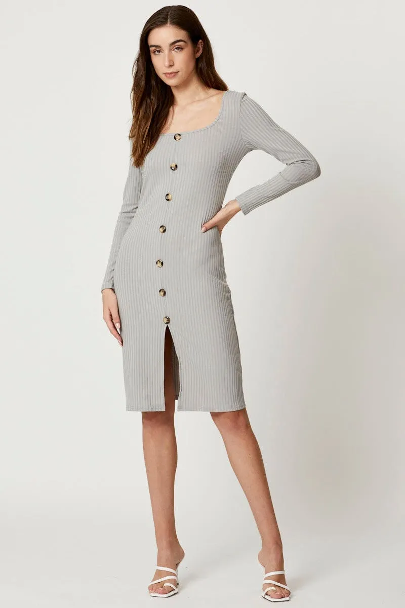 Grey Rib Button Front Dress QuickDry Technology