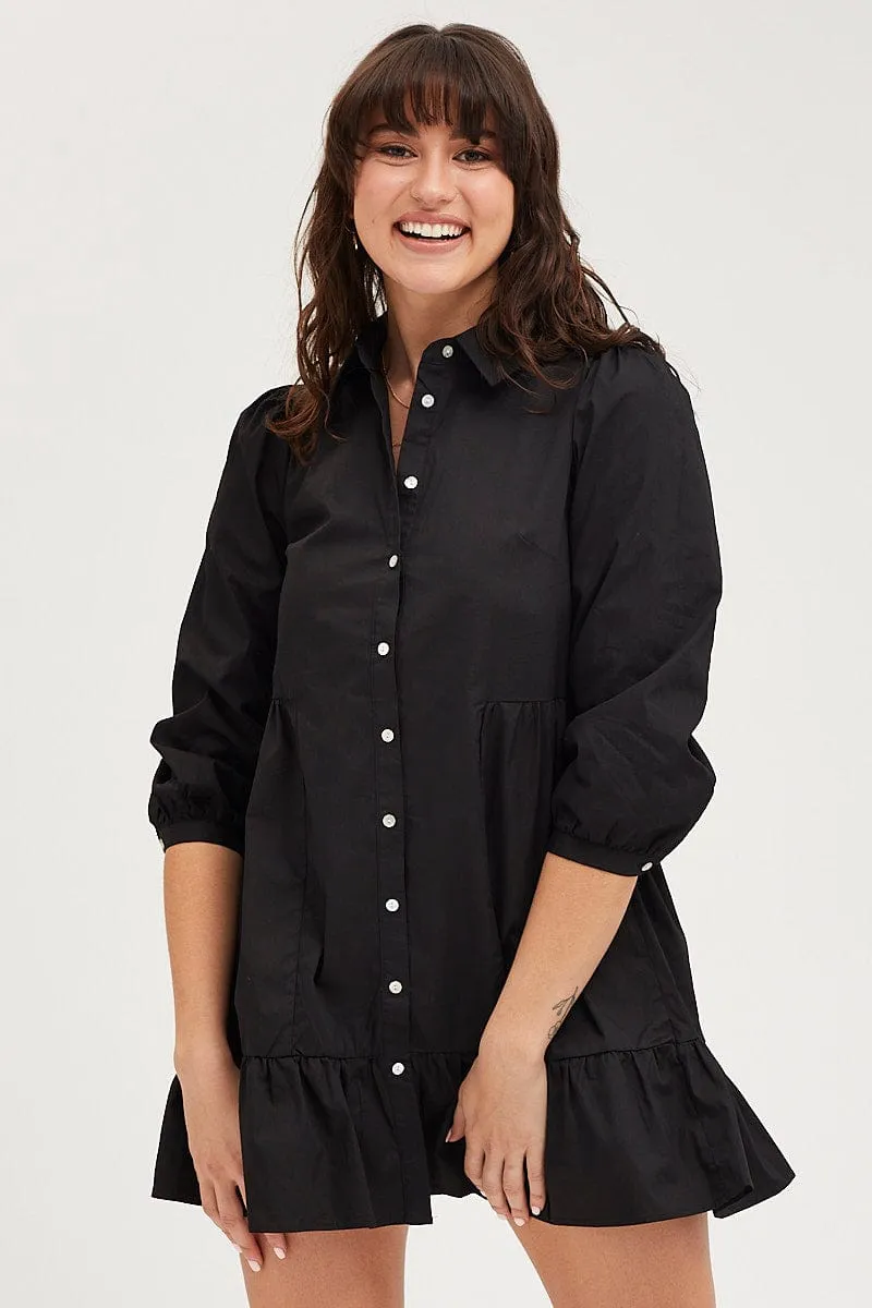 Black Shirt Dress Long Sleeve Mini High Neck ZeroRestrictionMobility Muse Edge