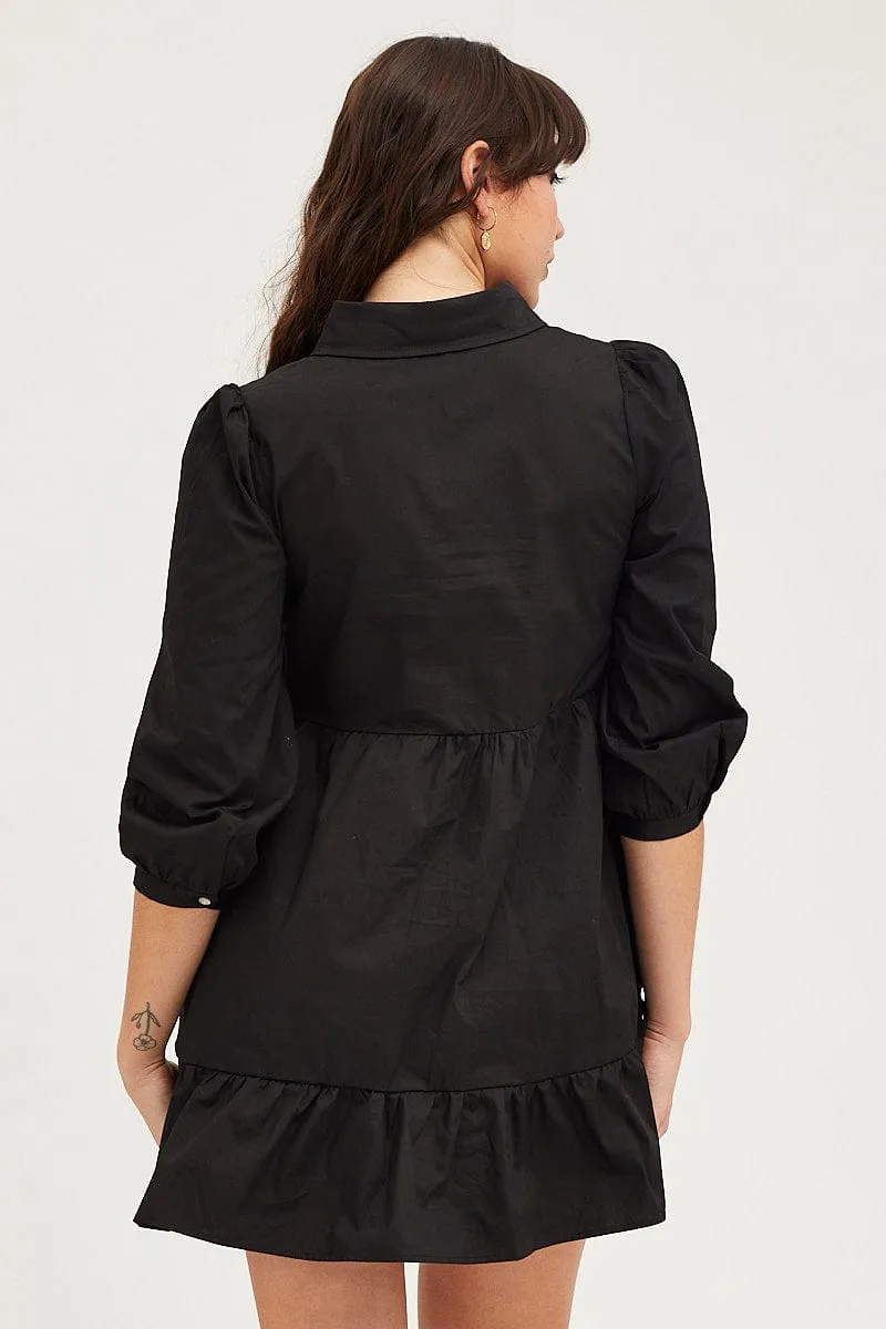 Black Shirt Dress Long Sleeve Mini High Neck Thick Glow