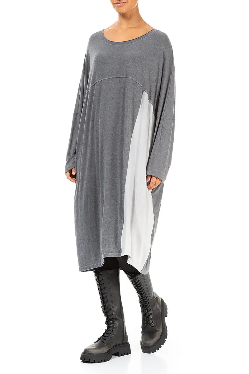 Elegant Glow Loose Boxy Silver Cotton Tunic Dress