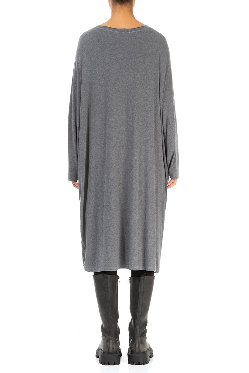 Loose Boxy Silver Cotton Tunic Dress Weekend Style Drive Core