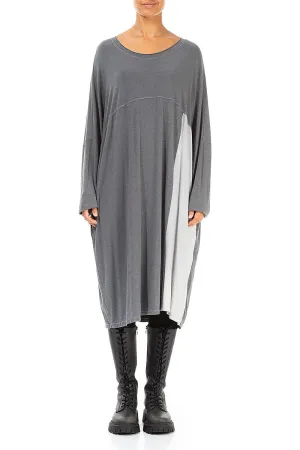 NonRestrictiveSilhouette Loose Boxy Silver Cotton Tunic Dress