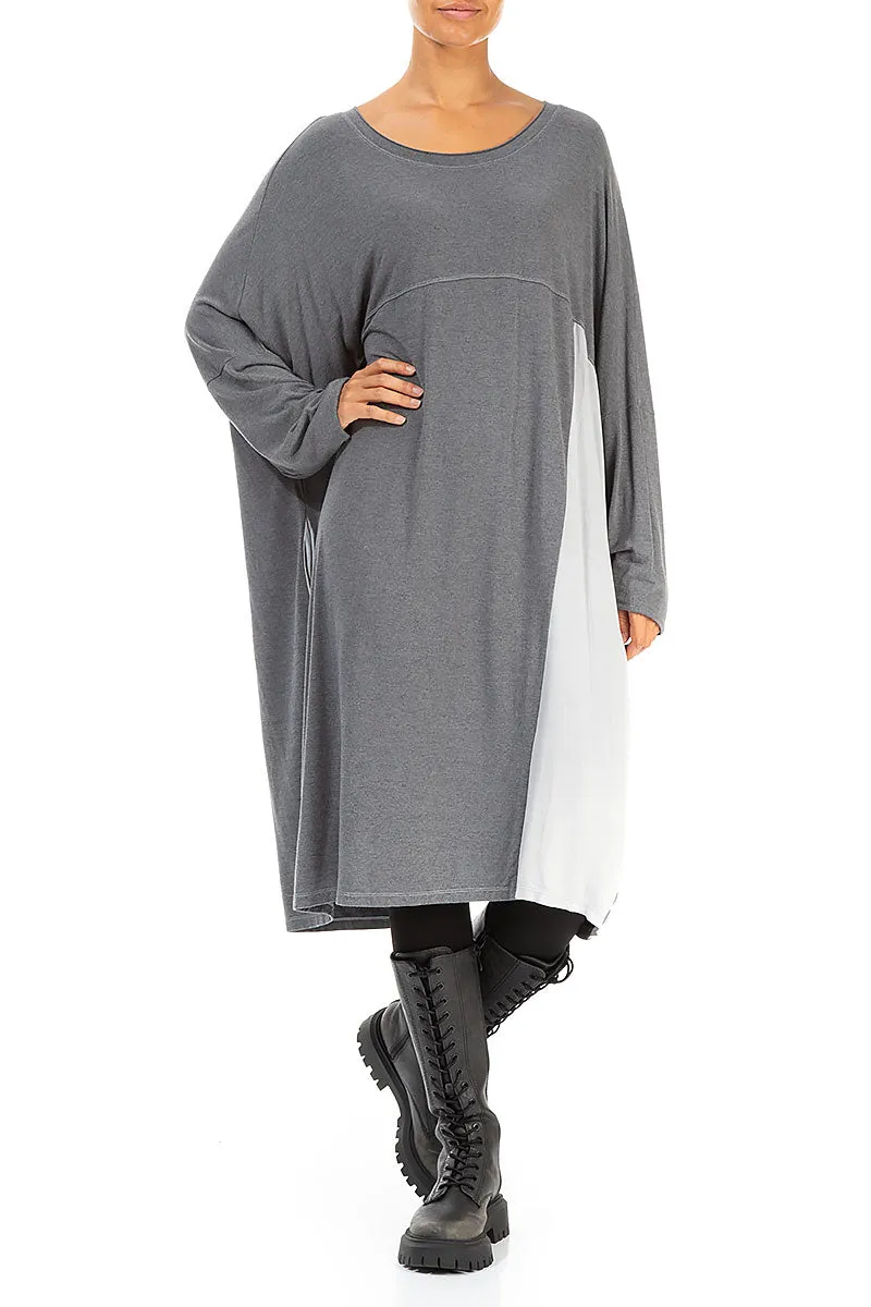 Street Icon Loose Boxy Silver Cotton Tunic Dress