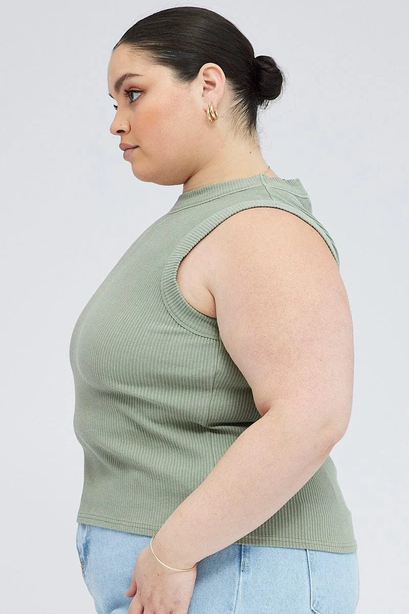 Sustainable Base Green Tank Top Sleeveless Crew Neck