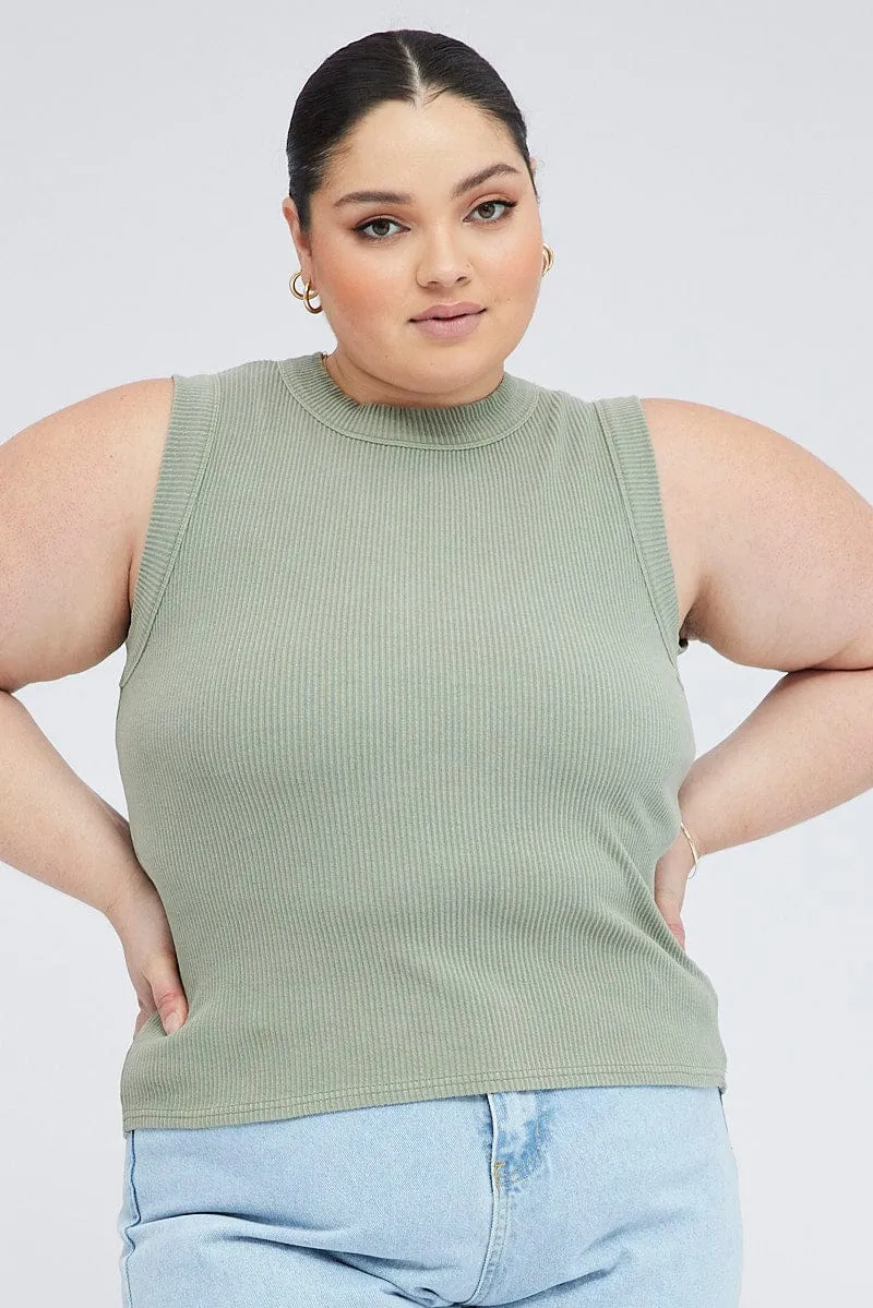Green Tank Top Sleeveless Crew Neck Classic Shirt