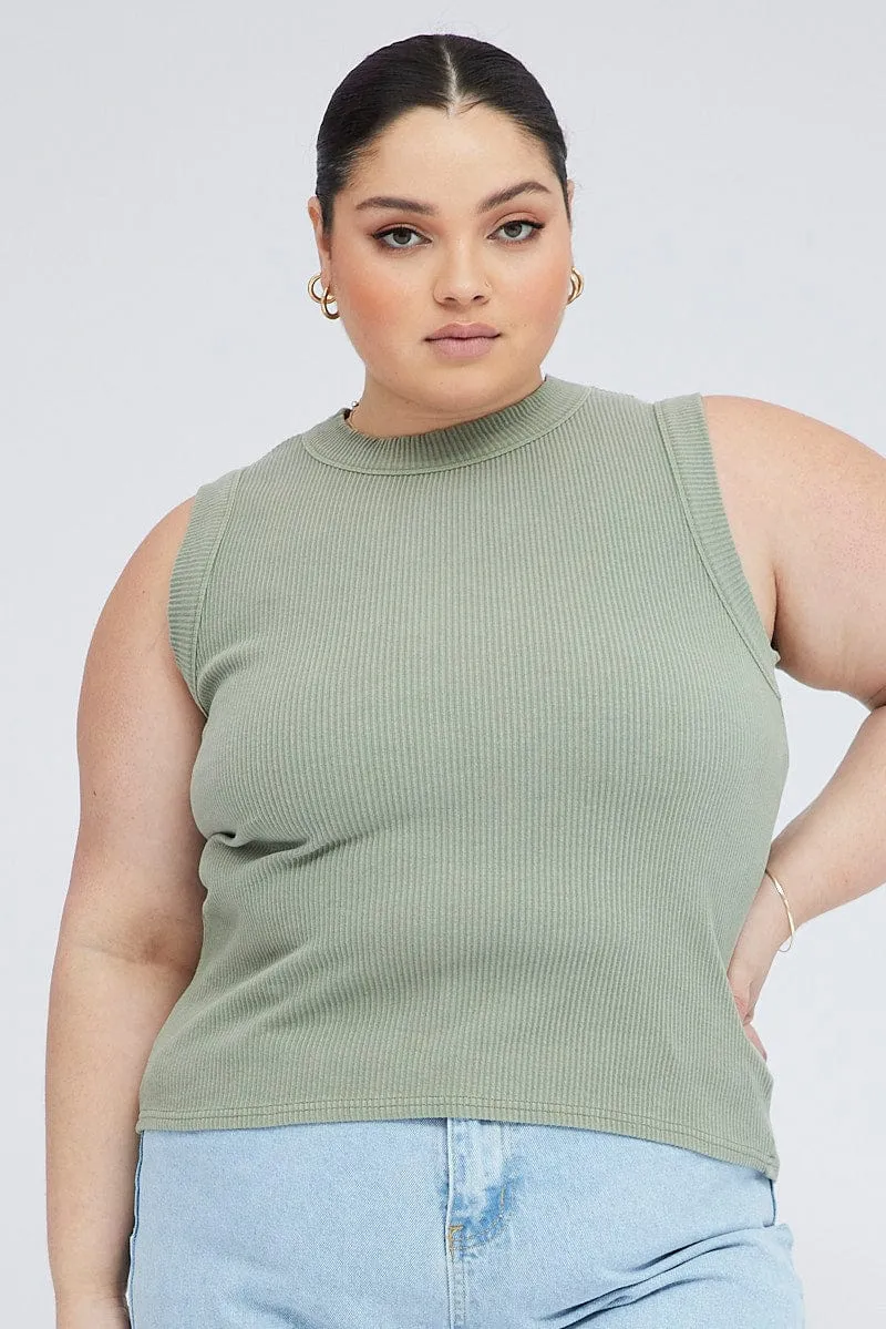 Stretch Ease Green Tank Top Sleeveless Crew Neck