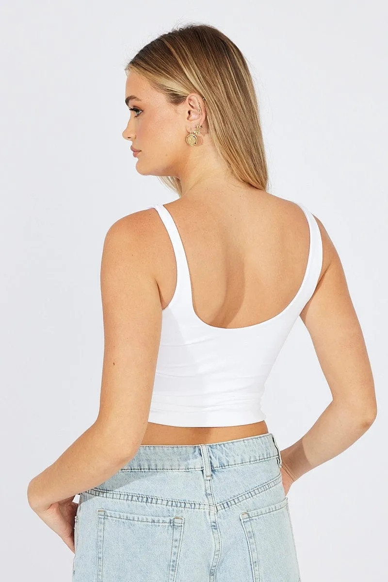AntiPillingTechnology Breathable Fit White Tank Top Square Neck Seamless