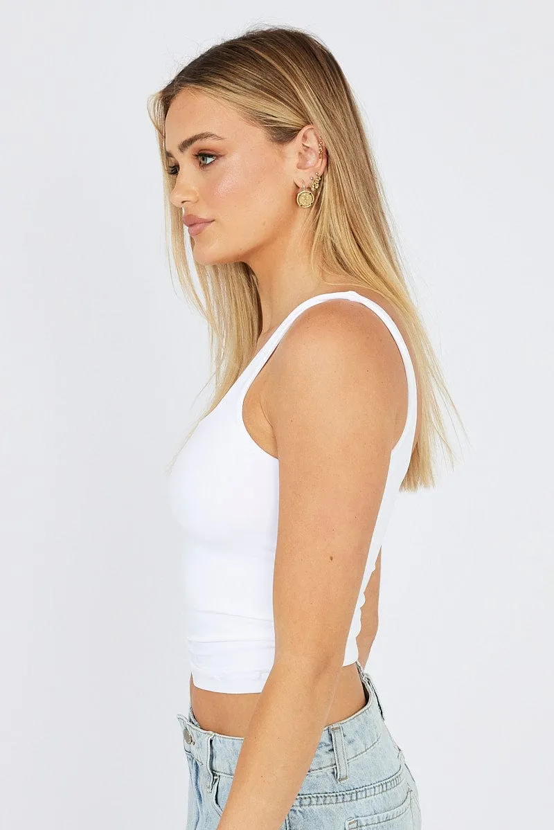 Summer Glow White Tank Top Square Neck Seamless