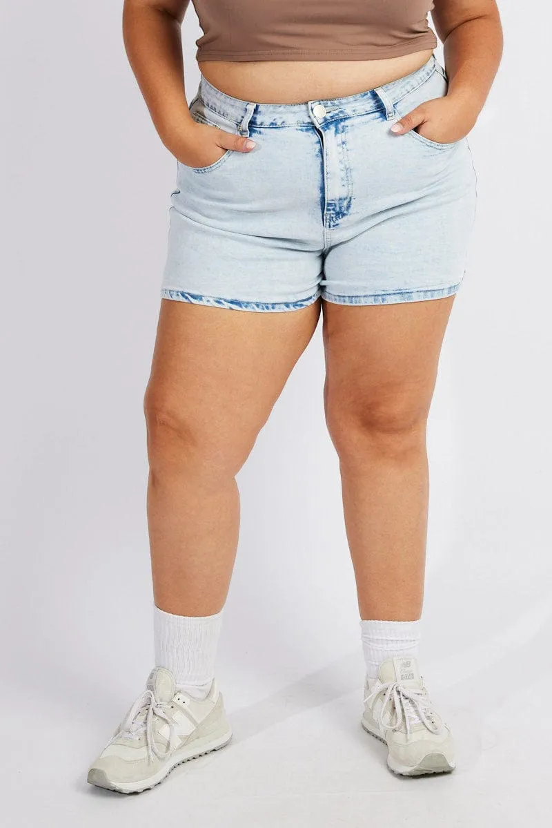 Denim Mom Shorts High Rise Acid Wash FadeResistantColors Recycled Polyester