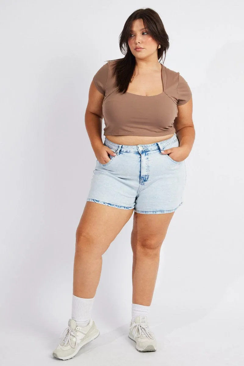 Denim Mom Shorts High Rise Acid Wash temperature regulation Adjustable Straps