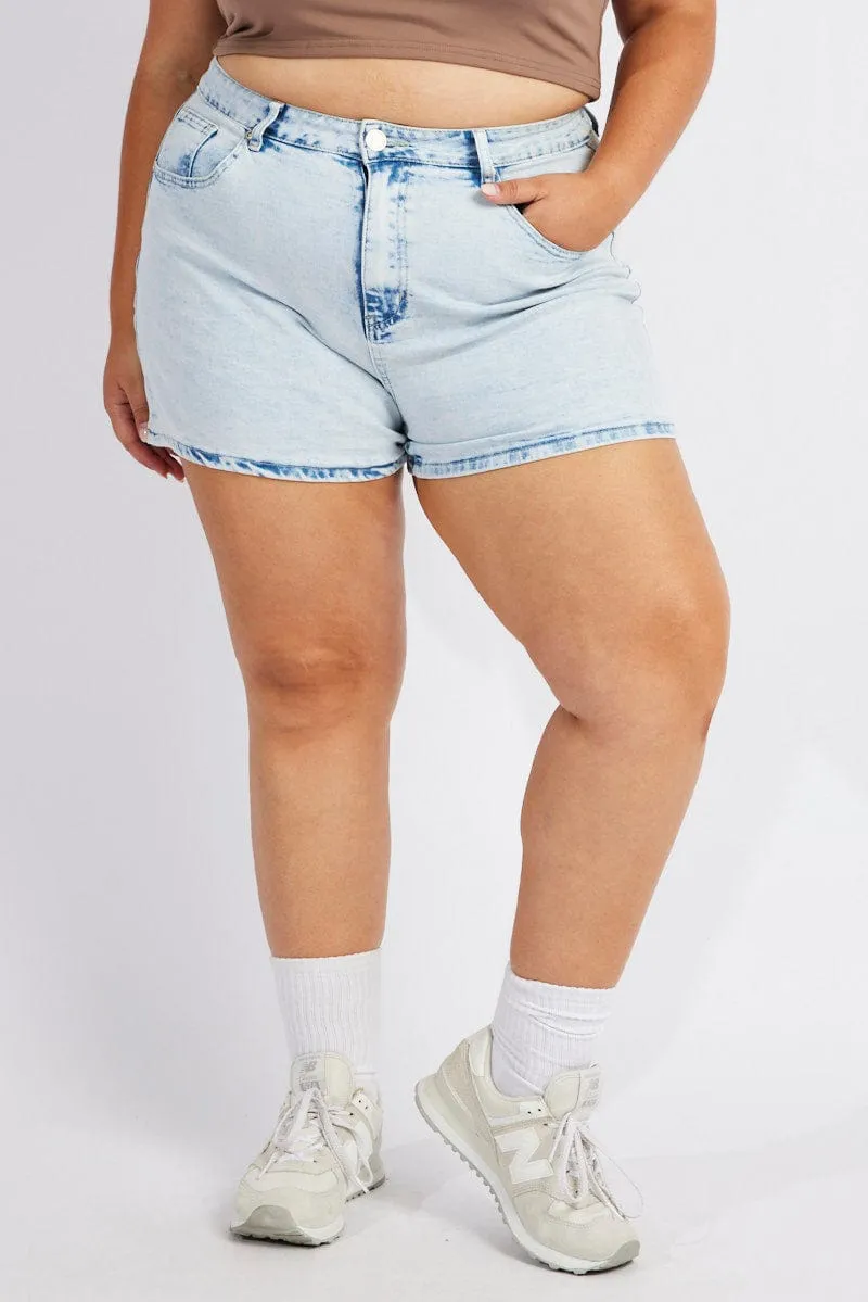 Denim Mom Shorts High Rise Acid Wash Spirit Glow