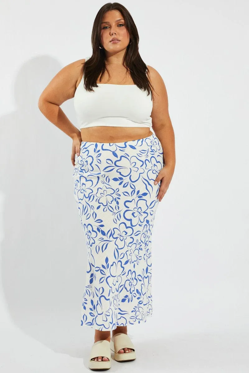 Relaxed Vibes Blue Abstract Slip Skirt Linen Blend