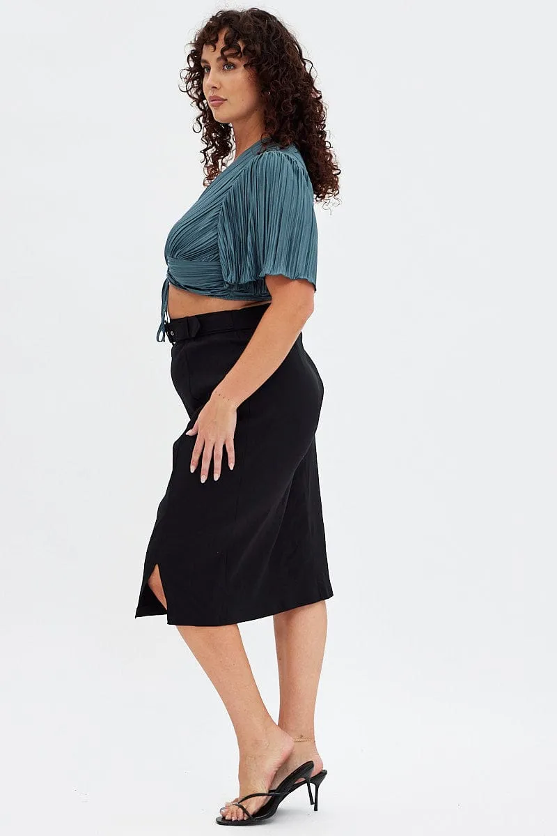 Black Midi Skirt Tailored Work Pencil With Attached Belt Cozy Outfit Outdoor Outfit