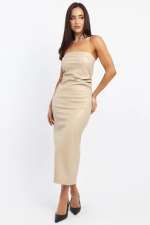 Beige Bodycon Dress Midi Active Wear
