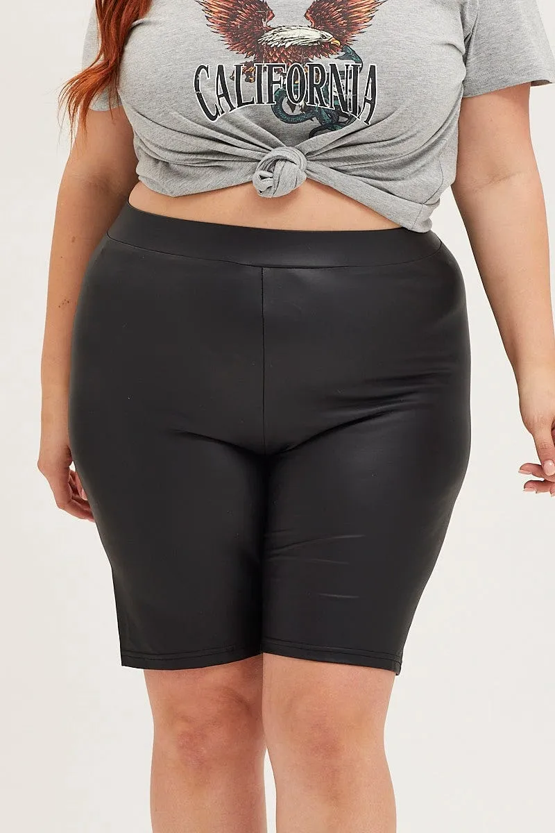 Black High Waist Wet Look Bike Short Regular Fit