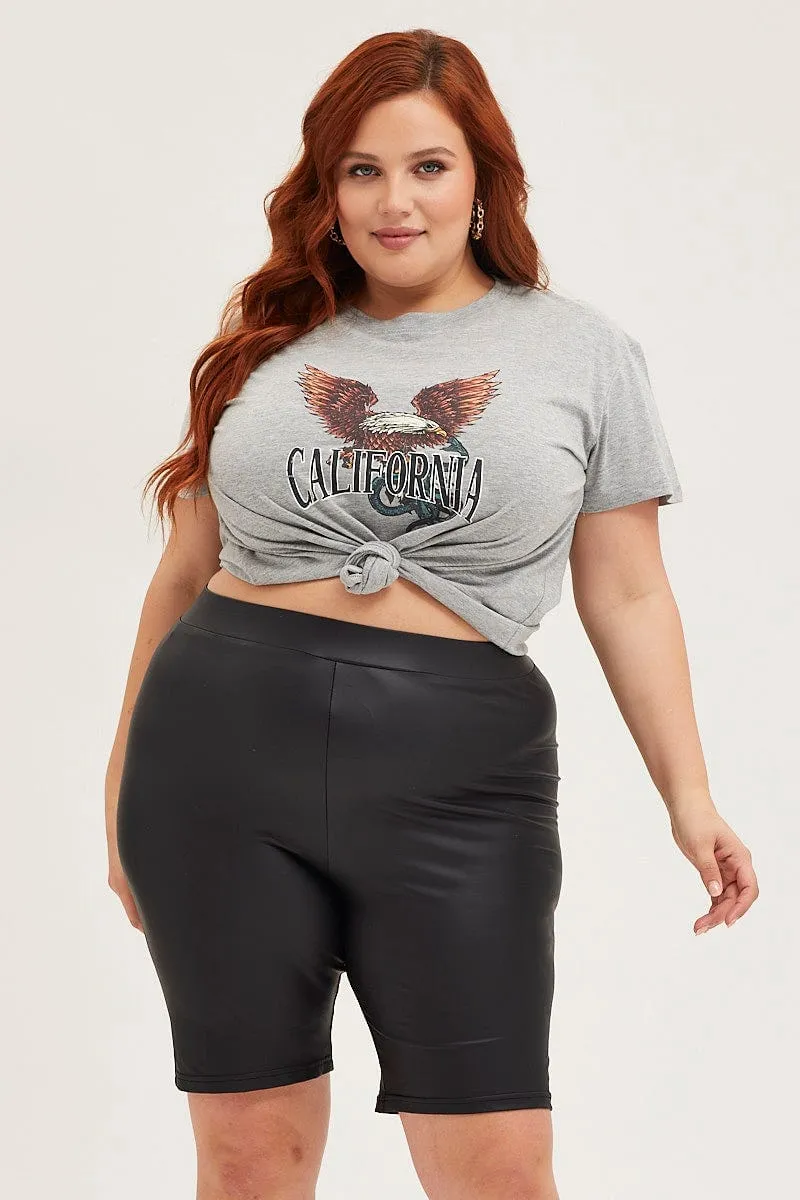 Wonder Fit Black High Waist Wet Look Bike Short