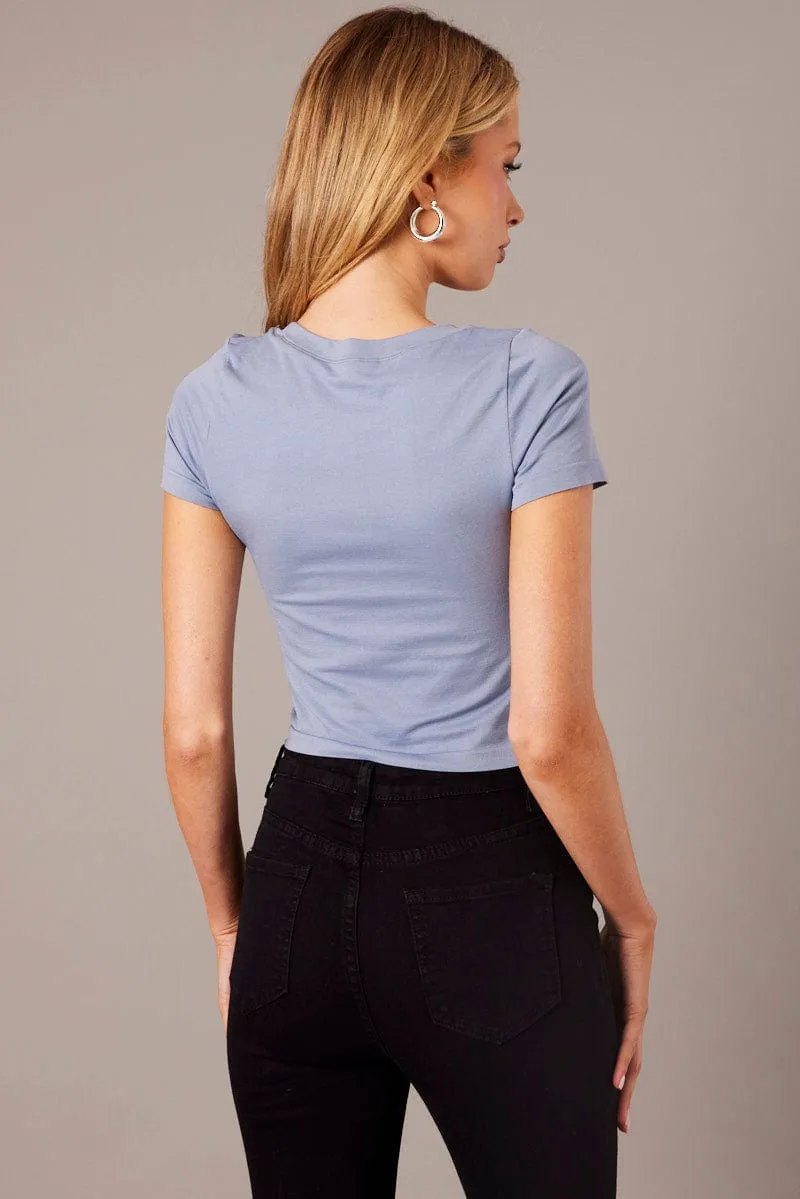 Blue T Shirt Short Sleeve Crew Neck Seamless Summer Ready Breathable knit