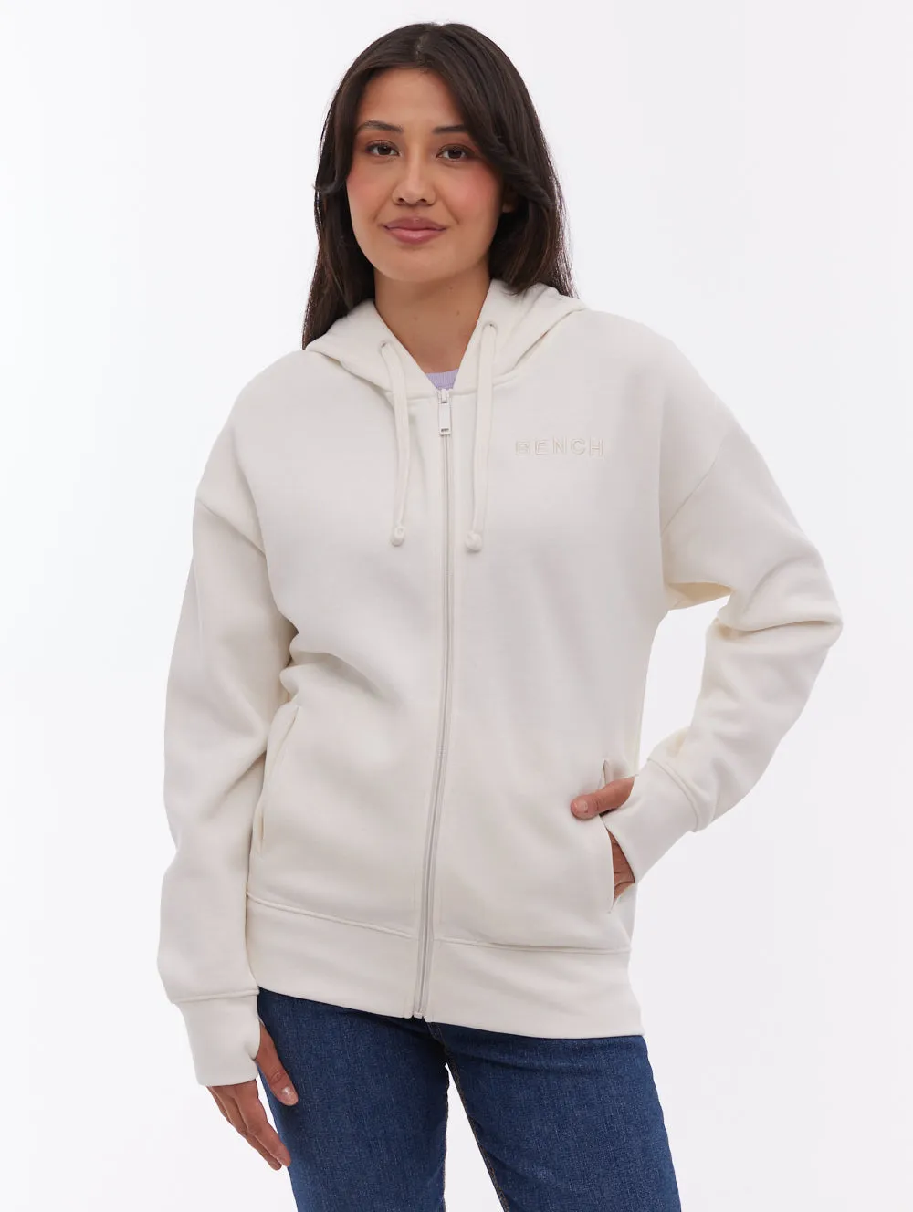Temra Back Logo Zip-Up Hoodie - White Rain Fit Fire Glow