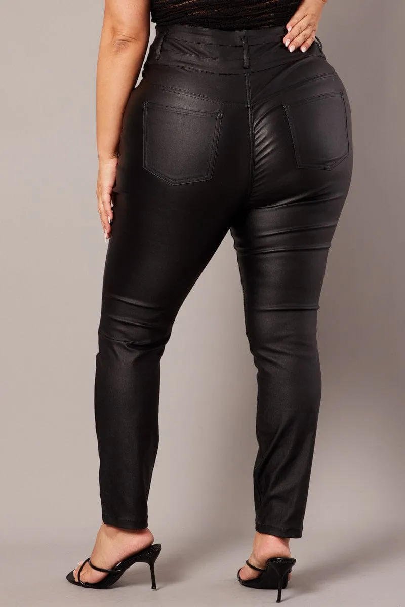Clean Base Durable piece Black Skinny Jeans High Rise Wet Look