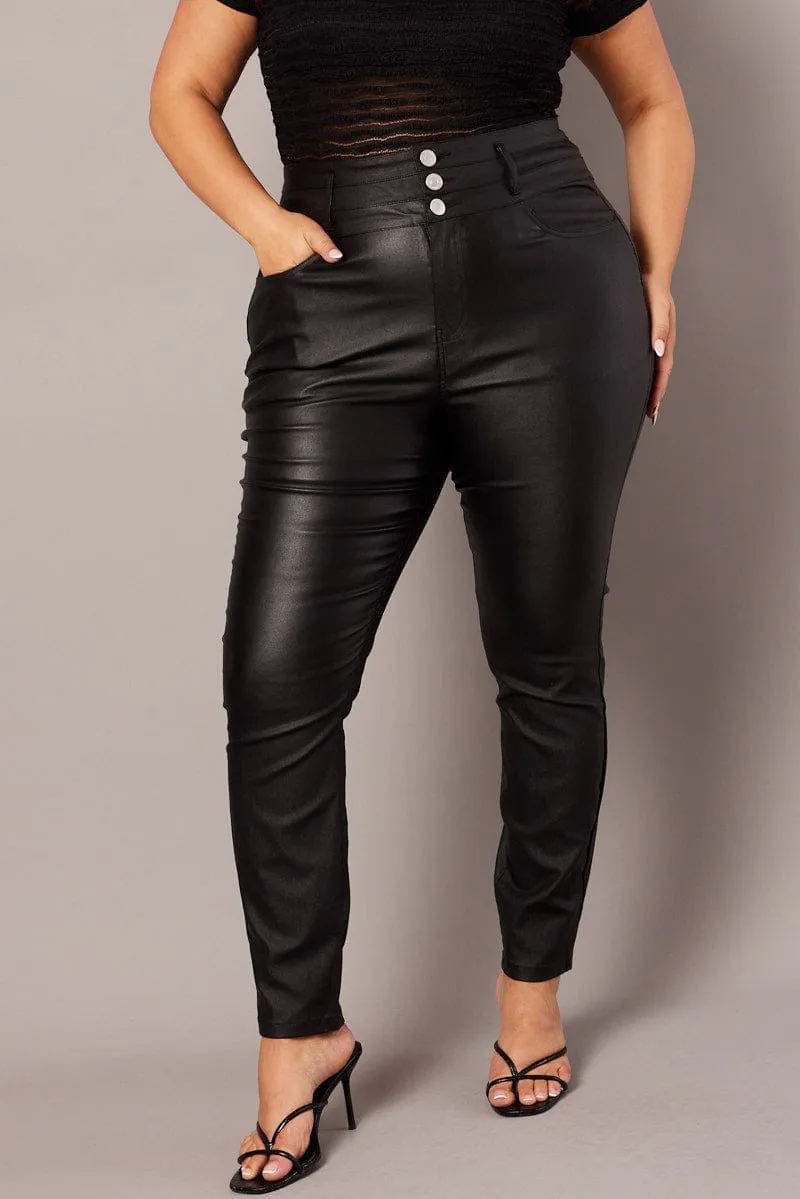 Black Skinny Jeans High Rise Wet Look Everyday Favorite