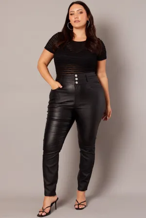 Black Skinny Jeans High Rise Wet Look Stretch Classic Gym Ready