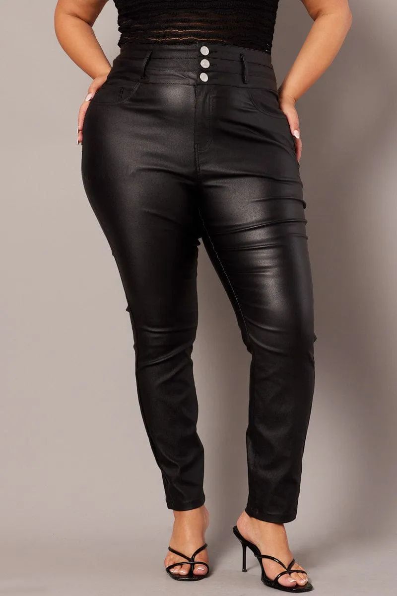 Low Profile Zipper Black Skinny Jeans High Rise Wet Look
