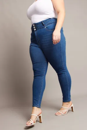 Articulated Knee Shape Eco Friendly Chill Outfit Road Trip Denim Skinny Jeans High Rise Button Front
