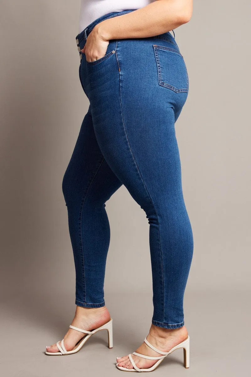 Denim Skinny Jeans High Rise Button Front Low Impact Manufacturing