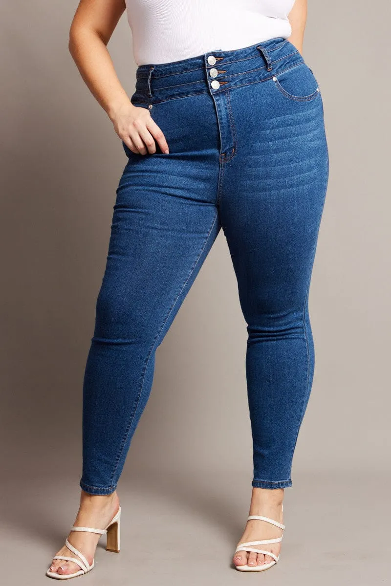 Denim Skinny Jeans High Rise Button Front Smooth Creative Look Adult Fashion Durable Streetwear Fan Premium