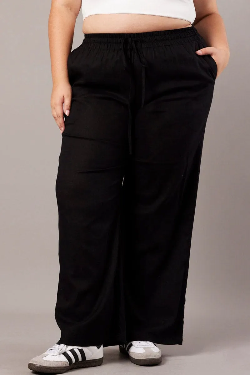 Black Wide Leg Pants High Rise Sleek Appearance