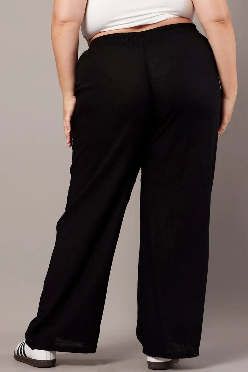Tagless label Basic Stretch Black Wide Leg Pants High Rise